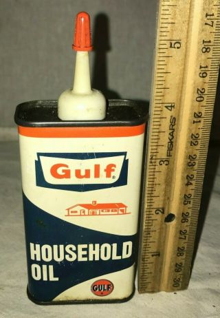 Antique Gulf Household Oil Handy Oiler Tin Litho Can Vintage Gas Station House