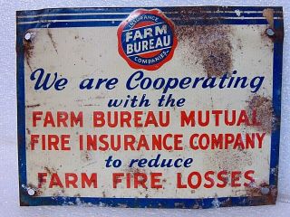 Vintage Farm Bureau Fire Insurance Metal Advertising Sign Barn Find $9.  95 No Rsv