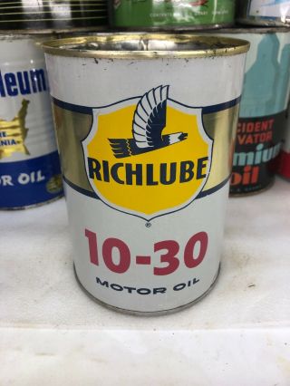 Vintage Quart Richlube Richfield Eagle York Motor Oil Can
