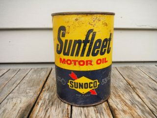 Vintage 1 Quart Sunoco Sunfleet Motor Oil Can Empty Man Cave Nr