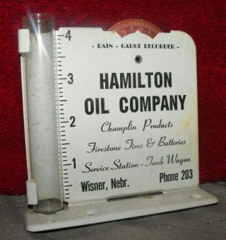 Vintage Advertising Hamilton Oil Co Champlin Wisner Nebraska Tin Rain Gauge