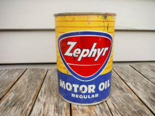 Vintage 1 Quart Zephyr Motor Oil Can Metal Naph - Sol Muskegon Michigan Rare