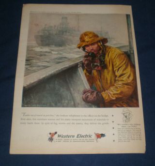 Anton Otto Fischer 1945 Wwii Color Print Ad - Western Electric - 15 - Merchant Marine