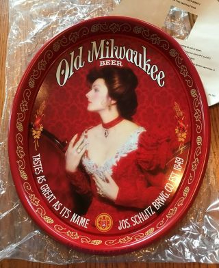Vintage Old Milwaukee Beer Oval Tray Schlitz Brewing Red Victorian Lady Nos