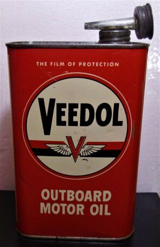 Vtg.  Veedol Flying A Outboard Motor Oil 1 Qt.  Can - Tidewater Assoc.  Oil Co.  Vg