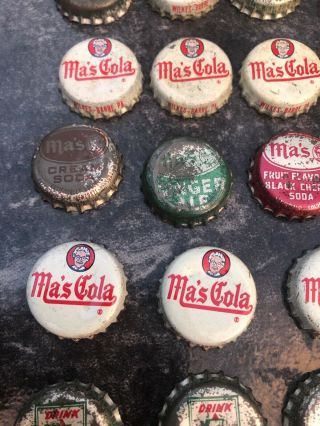 MA’S Cola CORK Soda BOTTLE CAP WILKES BARRE PA ROOT BEER ONE MOR SIGN CAPS VTG 5