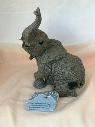 The Herd By Marty Sculpture 1991 Nip 3106 Elephant With Stone