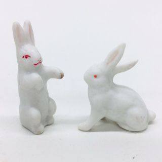 Pair Vintage Miniature Porcelain White Bunny Rabbit Figurines Made In Germany