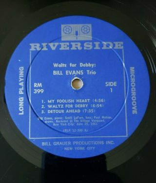 BILL EVANS WALTZ FOR DEBBY LP RIVERSIDE RM 399 - RLP 399 MONO 3