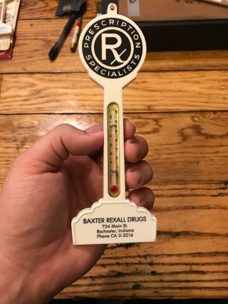 Baxter Rexall Drug Pole Thermometer Vintage Rochester Indiana Advertising Rare