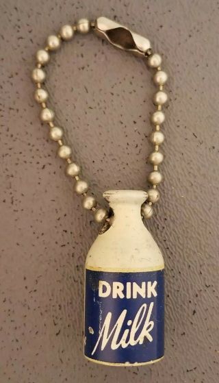 Vintage " Drink Milk " Mini Milk Bottle Pencil Sharpener Key Chain Clark Mfg.  Co.