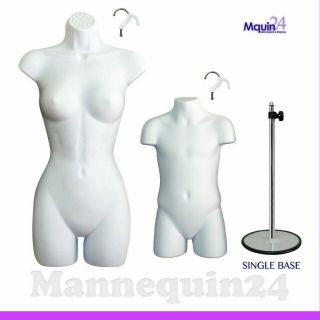 2 Mannequin Torsos W/2 Hangers,  1 Stand - White Female & Child Dress Form Set