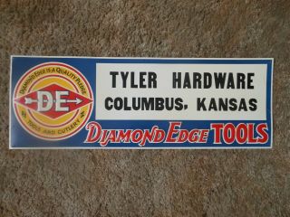 Diamond Edge Tools Embossed Tin Advertising Sign Tyler Hardware Columbus,  Kansas