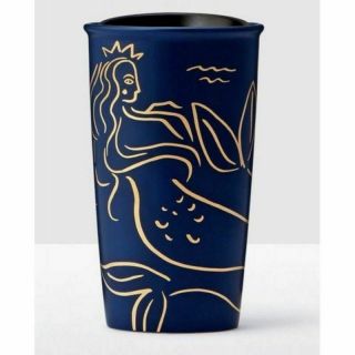 2017 Starbucks Golden Siren At Sea Navy Blue Ceramic Tumbler 12 Oz Rare Cup