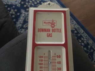 Vintage Gulf Gas Oil Thermometer Bowman Bottle Gas Tin Litho Sign