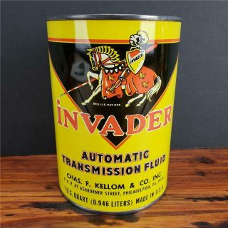 Vintage Empty Invader Atf Transmission Fluid 1 Quart Oil Can Philly,  Pa Sign