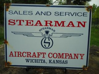 Old Vintage Stearman Aircraft Co.  Aero Airplane Porcelain Airport Airlines Sign