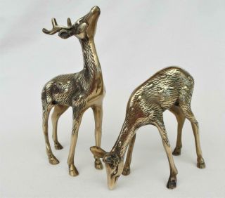 Stunning Vintage Brass Deer Figurines Proud Standing Stag & Grazing Doe