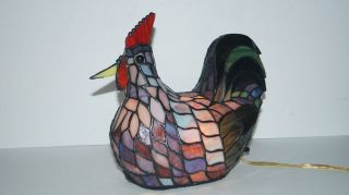 Lighted Home Decor Chicken Rooster Stained Glass Night Lamp Tiffany Style 9670