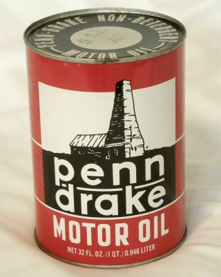 Vintage Penn Drake Motor Oil 1qt Can Car Gas Collectible - Full Can -