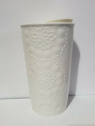 Starbucks 10 Oz White Flowers Embossed Ceramic Tumbler Fast