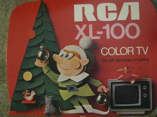 Vintage Rca Victor Color Television Cardboard Stand Up W/elf Holiday Xmas