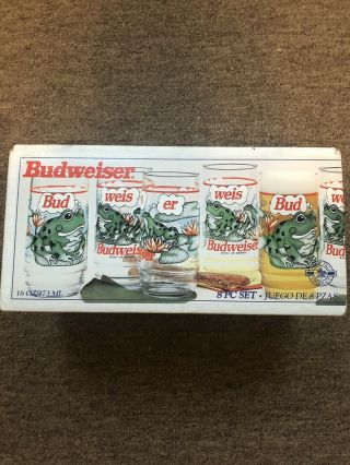 Vintage Box Of 8 Budweiser 1995 Frog Glasses Bud - Weis - Er
