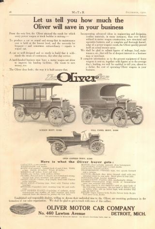 1911 Oliver 3 Models Car Ad - Orig Vin Print Ad