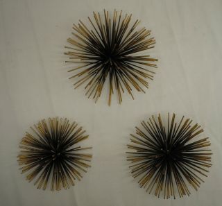 3 Ornamental Metal Space Age Atomic Spike Urchin Sputnik Wall Table Sculptures