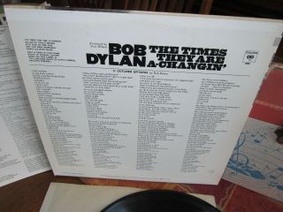 BOB DYLAN Vinyl Lp THE TIMES THEY ARE A - CHANGIN ' W/Insert Columbia Stunning 2