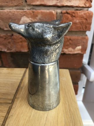 Vintage Pewter Fox Head Stirrup Cup 12cm High