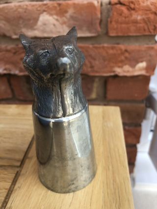 Vintage Pewter Fox Head Stirrup Cup 12cm high 2