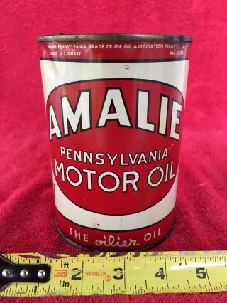 Vintage Amalie Advertising Quart Metal Motor Oil Can No Lid Pennsylvania Oiler