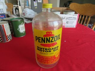 Vintage Pennzoil Outboard Motor Oil 1 Quart Glass Bottle