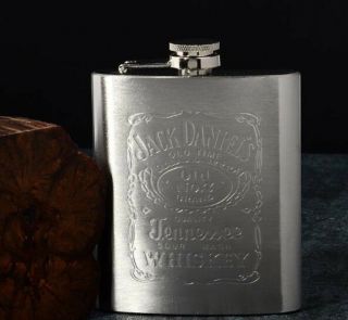 Jack Daniels Stainless Steel Hip Flask.  Comes With Stainless Steel Shot Glass