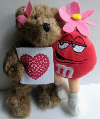Boyds Bear Be Mine Red M&m Flower Sequin Heart Retired Valentines Day Plush Set