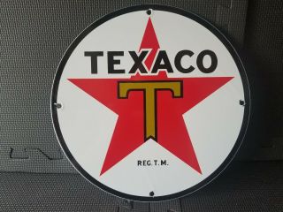 Vintage Texaco Gasoline Star ⭐️ & Green T 11 3/4 " Porcelain Metal Gas & Oil Sign