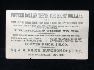 Antique Dentist Trade Card Dr.  J.  A.  Paige Enfield Nh Circa 1880 Surgeon Teeth