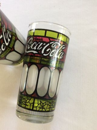 Coca Cola Tumbler Tiffany Style Red Green Stained Glass Drinking Glass - COKE x2 3