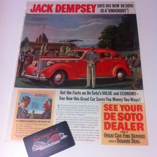 1938 Jack Dempsey Desoto & Champion 10x13 " Ad - Great Garage Decor