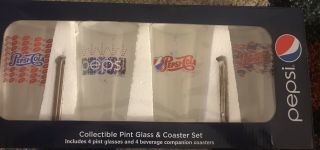 Collectible Pepsi Pint Glass And Coaster Set Of 4