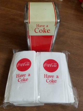 Coca Cola Coke Vintage 1992 Metal Napkin Holder Dispenser W/ Pack Of 100 Napkins
