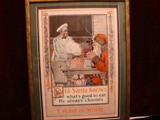 Antique Cream Of Wheat Santa Advertising Print Framed Matted C.  1920 Great Colors