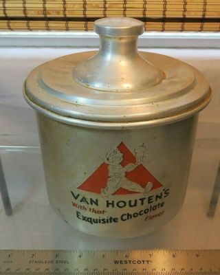 Orig C 1930s Van Houtens Powdered Malted Chocolate Ice Cream Soda Shop Tin W/lid