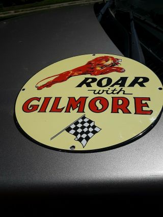 Gilmore Roar With Porcelain Gasoline Oil Advertising Sign 7