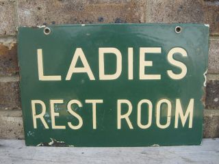 Vintage Ladies Restroom Bathroom Gas Station Porcelain Metal Sign Double Sided