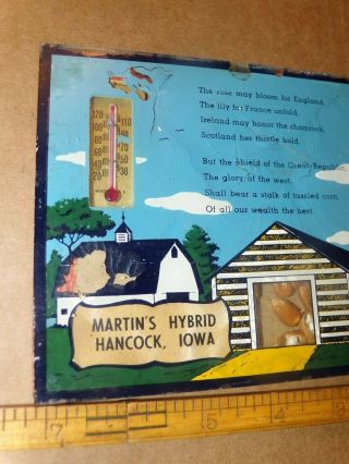 Vintage Martins Hybrid Seed Corn Glass Advertising Thermometer Hancock Iowa RARE 2