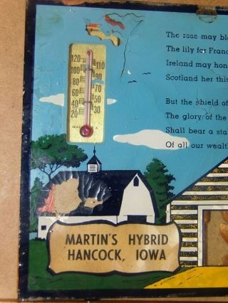 Vintage Martins Hybrid Seed Corn Glass Advertising Thermometer Hancock Iowa RARE 5