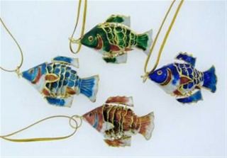 Kubla Cloisonne Ornamental 4 Pc Fish Set.  Gorgeous Colors.  Ocean,  Marine Life