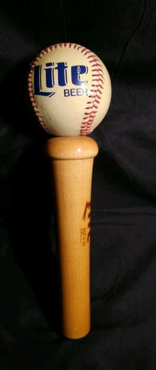 Miller Lite Figural Beer Tap Handle Rare Vintage Baseball On Bat